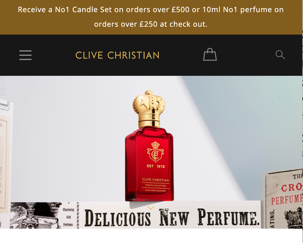 Clive Christian website with Gift with Purchase offer