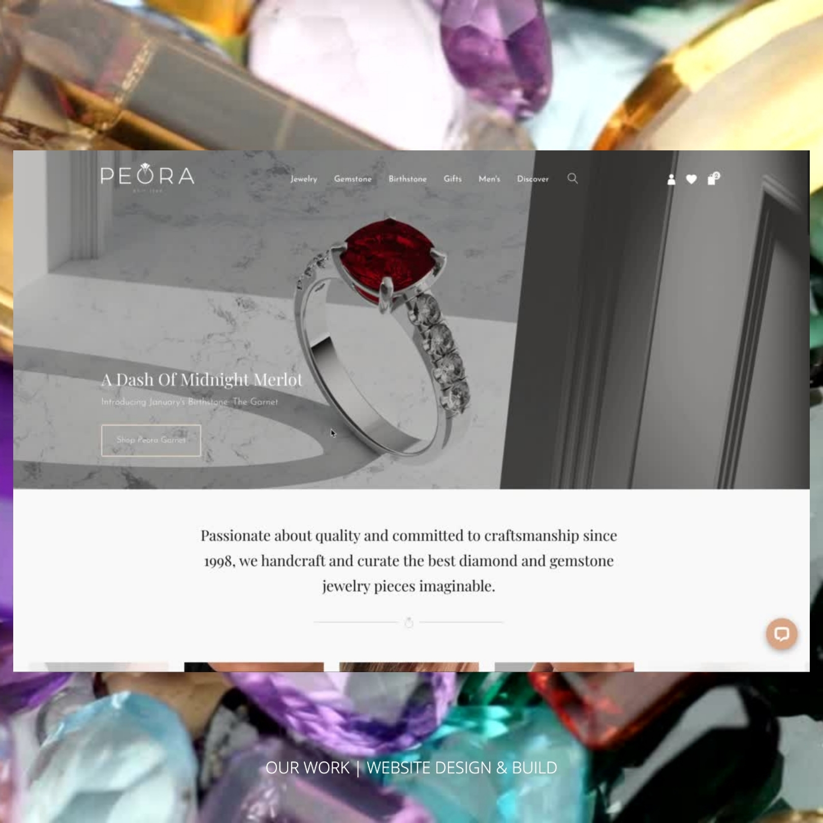 Desktop of Peora Jewelry's website